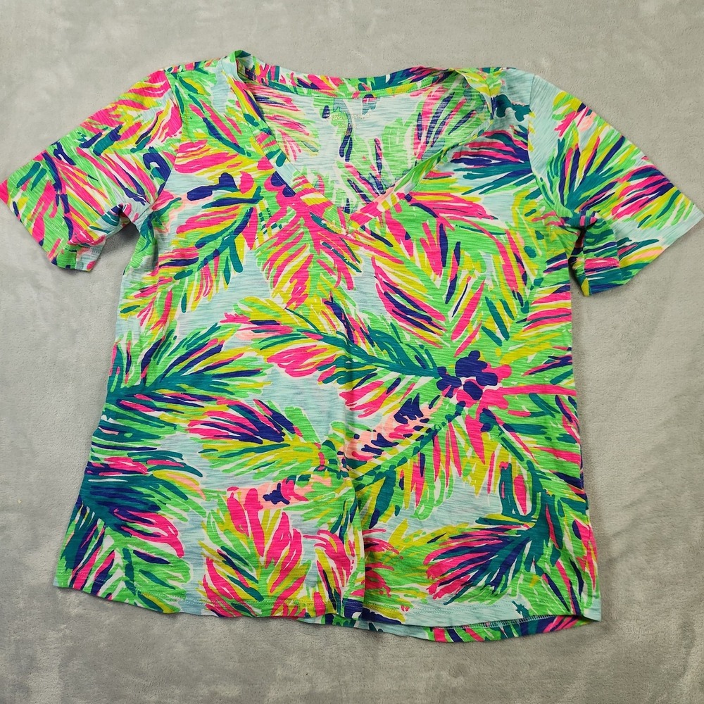 Lilly Pulitzer Ida V-Neck Cotton T-Shirt Island Time, Tropical Nautical, S